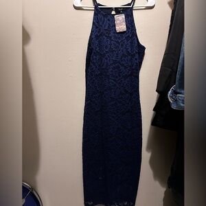 Lace blue and black dress.